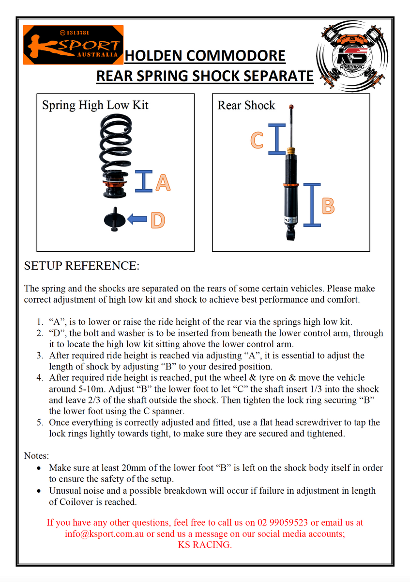 KSPORT Holden Commodore VB-VL, VN-VP, Rear Solid Coilover Set Up Guide ...