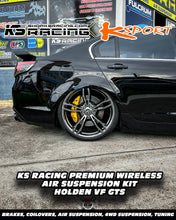 Load image into Gallery viewer, HSV VF GTS WITH 22&quot; RAPIERS SLAMMED WITH KS AIR RIDE AIR SUSPENSION SETUP. TUCKED 22&quot; RAPIERS AND AIRED OUT TO THE GROUND. HSV GTS AIR BAG SUSPENSION AIR SUSPENSION PERFORMANCE KSPORT AIR STRUTS FRONT AND REAR.