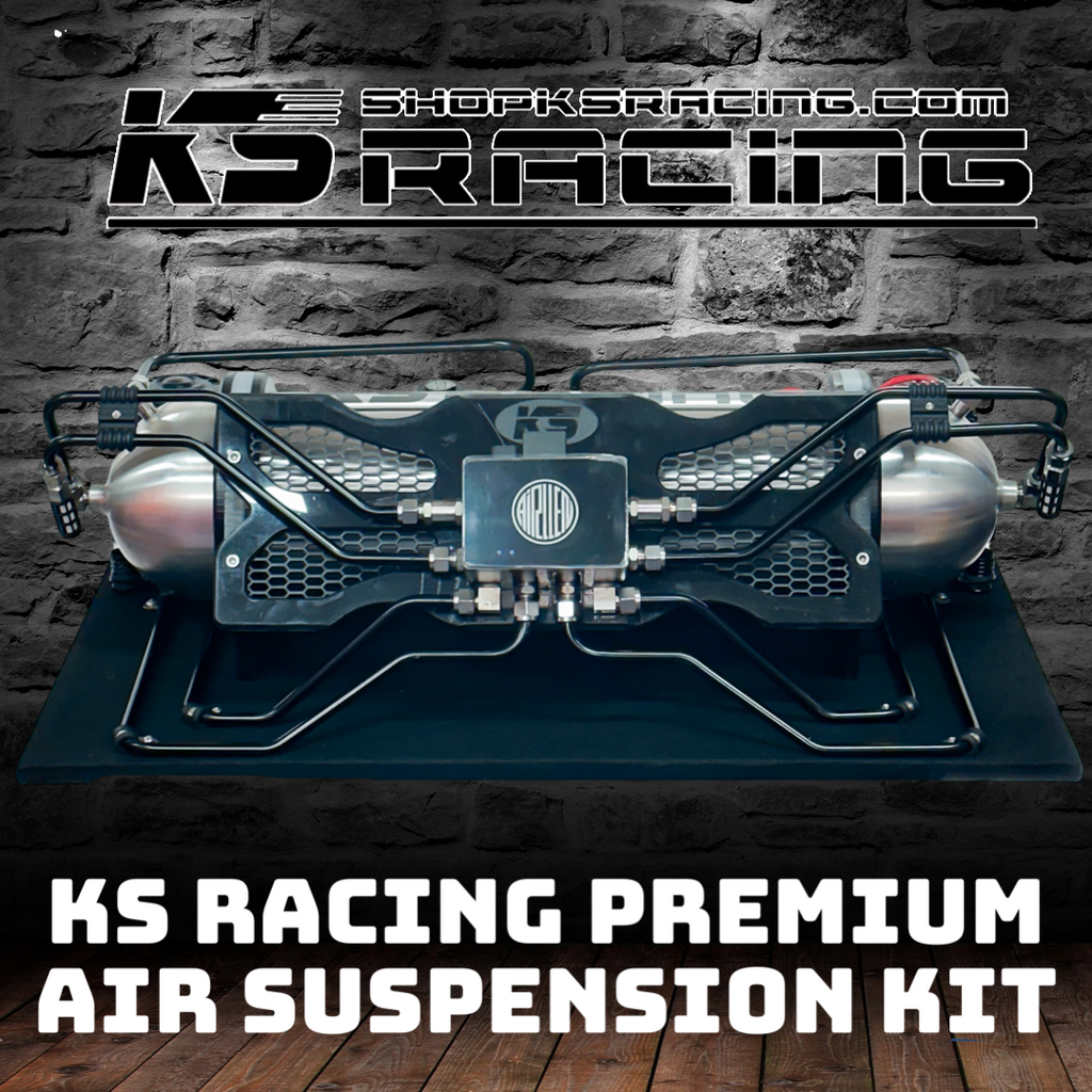 KS RACING PREMIUM WIRELESS AIR SUSPENSION KIT IN 3 DIFFERENT COLOURS: GOLD, BLACK, SILVER. BUILT AIR RIDE MANAGEMENT UNITS, READY FOR INSTALLATION.