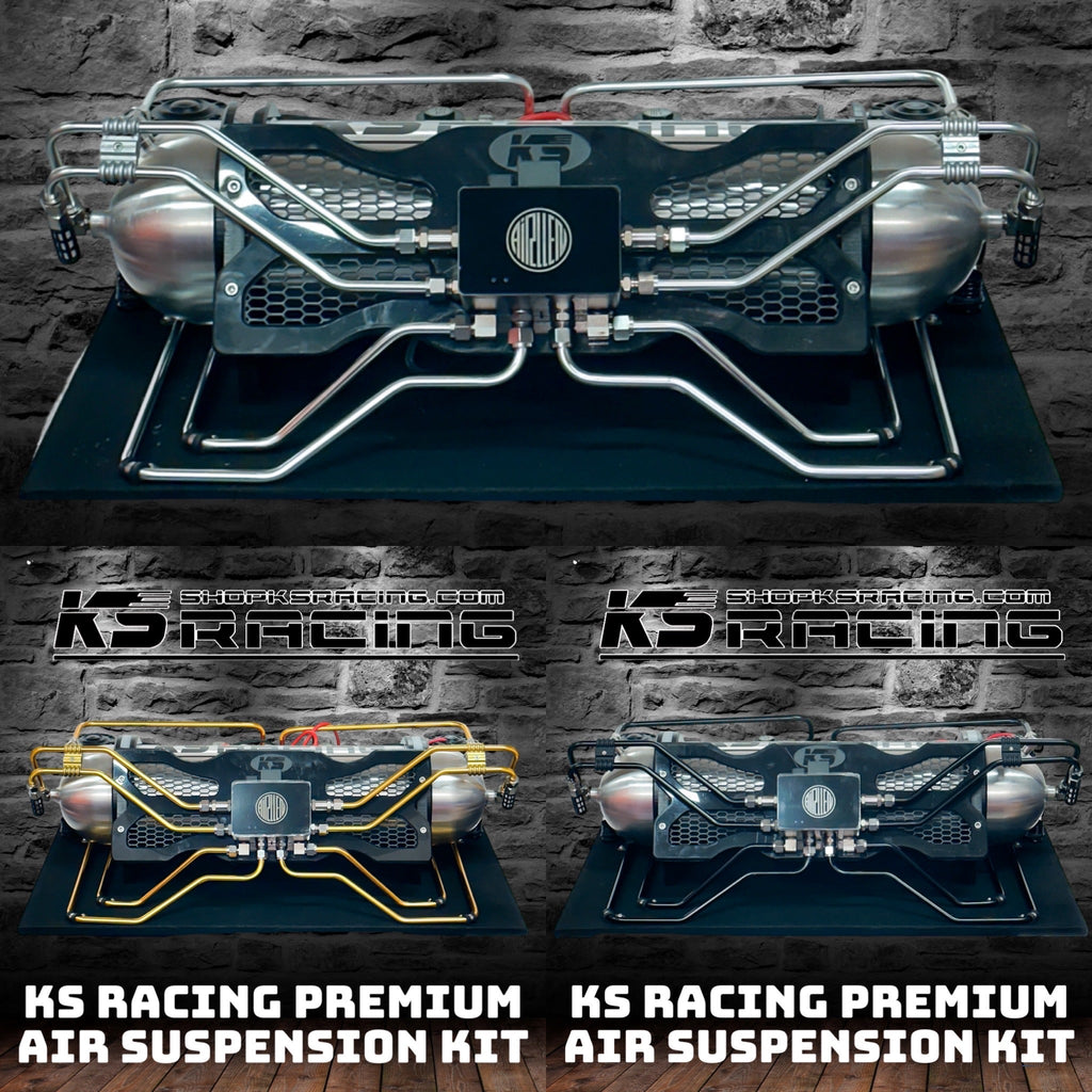 KS RACING PREMIUM WIRELESS AIR SUSPENSION WITH ALL 3 COLOURS, GOLD, BLACK, SILVER. AIR BAG SUSPENSION BUILT MANAGEMENT UNIT, ALL READY TO GO.